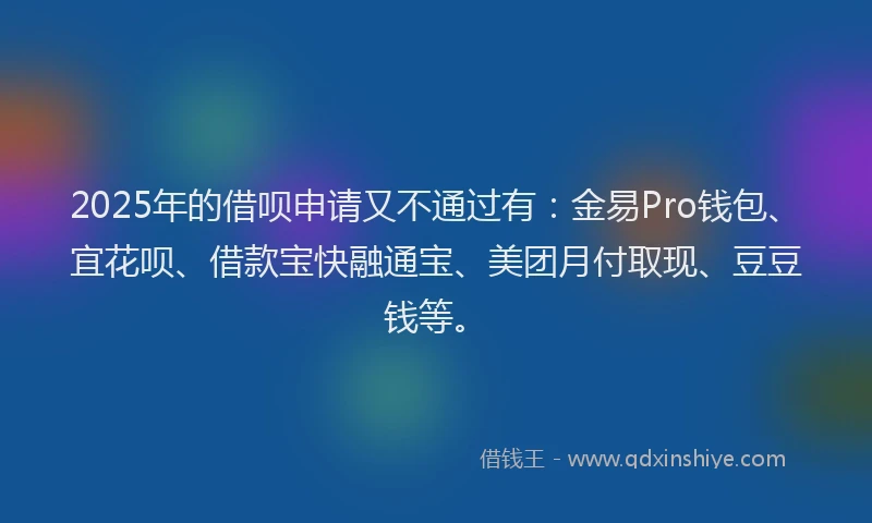 2025年的借呗申请又不通过有：金易Pro钱包、宜花呗、借款宝快融通宝、美团月付取现、豆豆钱等。