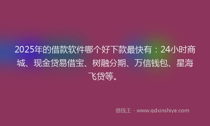 2025年的借款软件哪个好下款最快有：24小时商城、现金贷易借宝、树融分期、万信钱包、星海飞贷等。