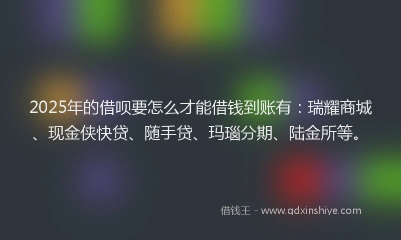 2025年的借呗要怎么才能借钱到账有：瑞耀商城、现金侠快贷、随手贷、玛瑙分期、陆金所等。