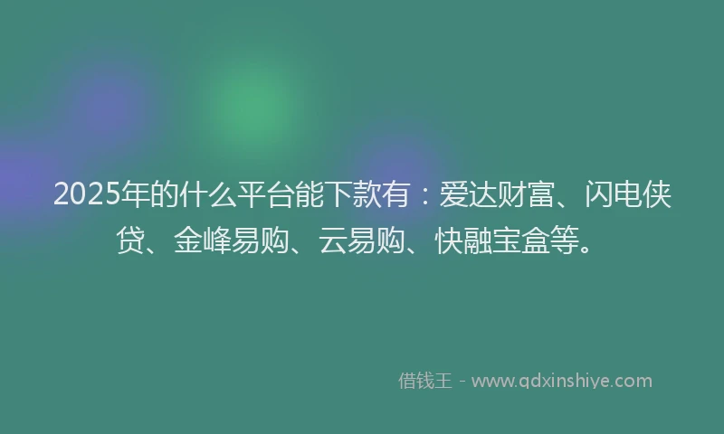 2025年的什么平台能下款有：爱达财富、闪电侠贷、金峰易购、云易购、快融宝盒等。