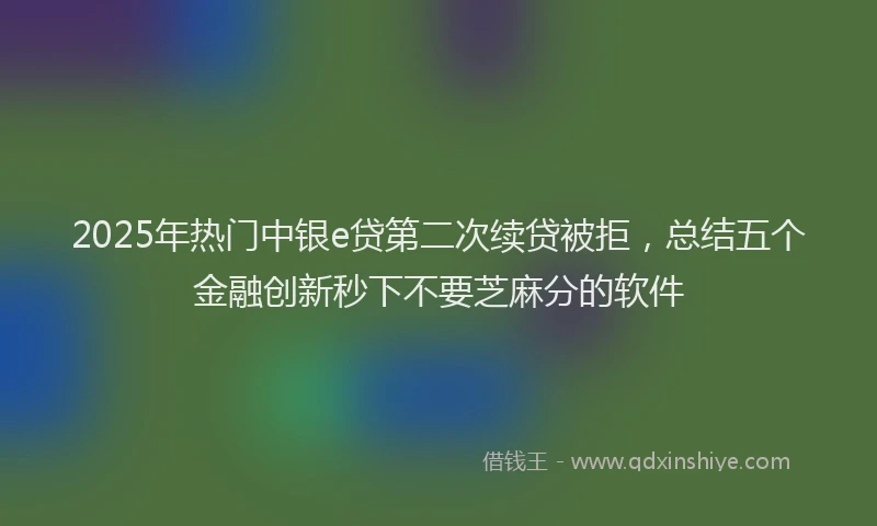 2025年热门中银e贷第二次续贷被拒，总结五个金融创新秒下不要芝麻分的软件
