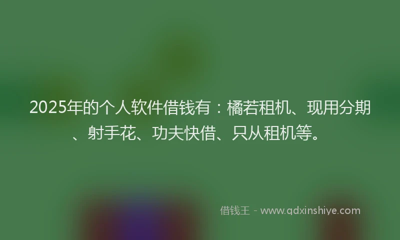 2025年的个人软件借钱有：橘若租机、现用分期、射手花、功夫快借、只从租机等。