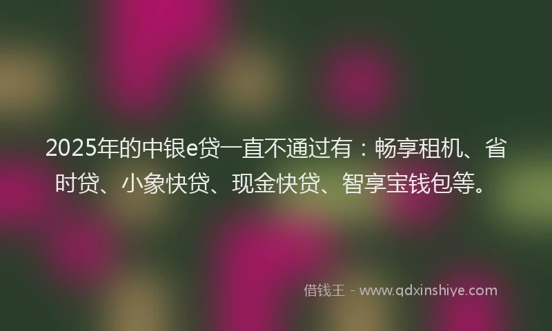 2025年的中银e贷一直不通过有：畅享租机、省时贷、小象快贷、现金快贷、智享宝钱包等。
