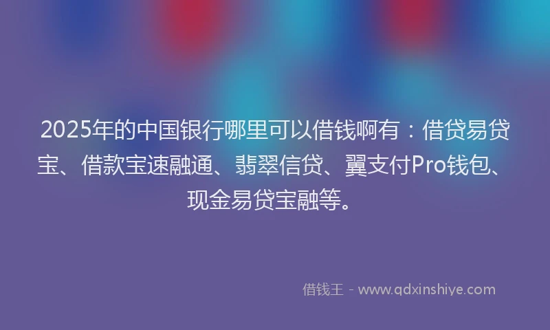 2025年的中国银行哪里可以借钱啊有：借贷易贷宝、借款宝速融通、翡翠信贷、翼支付Pro钱包、现金易贷宝融等。