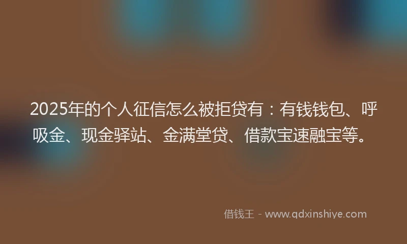 2025年的个人征信怎么被拒贷有：有钱钱包、呼吸金、现金驿站、金满堂贷、借款宝速融宝等。