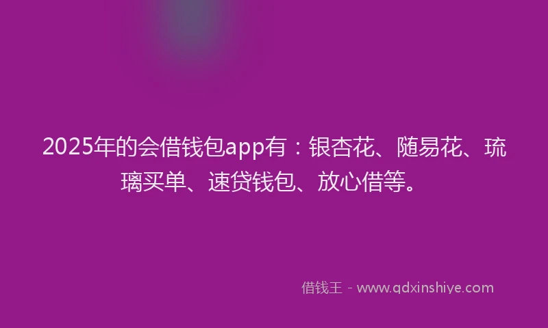 2025年的会借钱包app有：银杏花、随易花、琉璃买单、速贷钱包、放心借等。