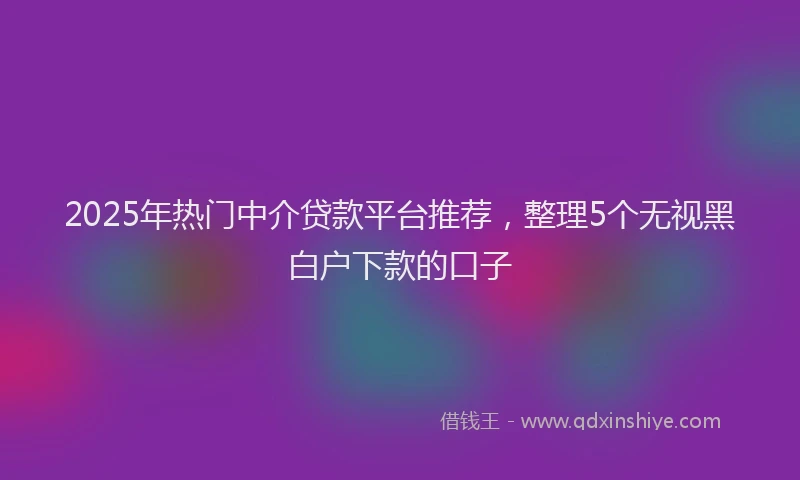 2025年热门中介贷款平台推荐，整理5个无视黑白户下款的口子