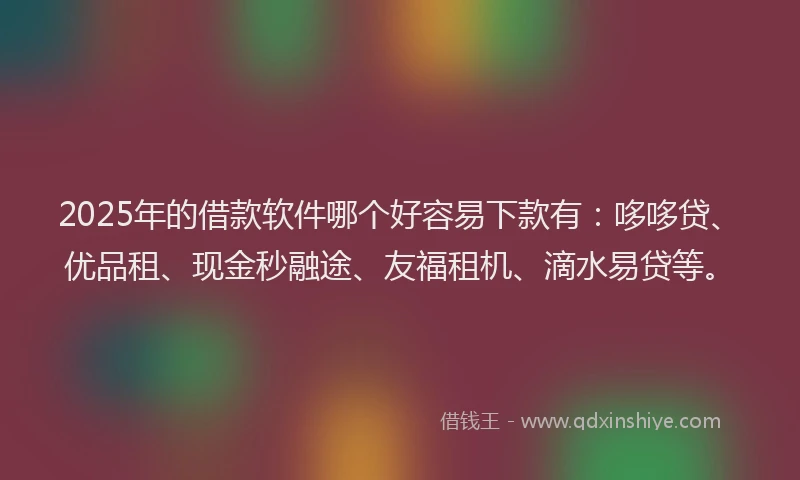 2025年的借款软件哪个好容易下款有：哆哆贷、优品租、现金秒融途、友福租机、滴水易贷等。
