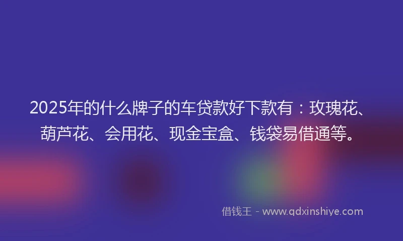 2025年的什么牌子的车贷款好下款有：玫瑰花、葫芦花、会用花、现金宝盒、钱袋易借通等。