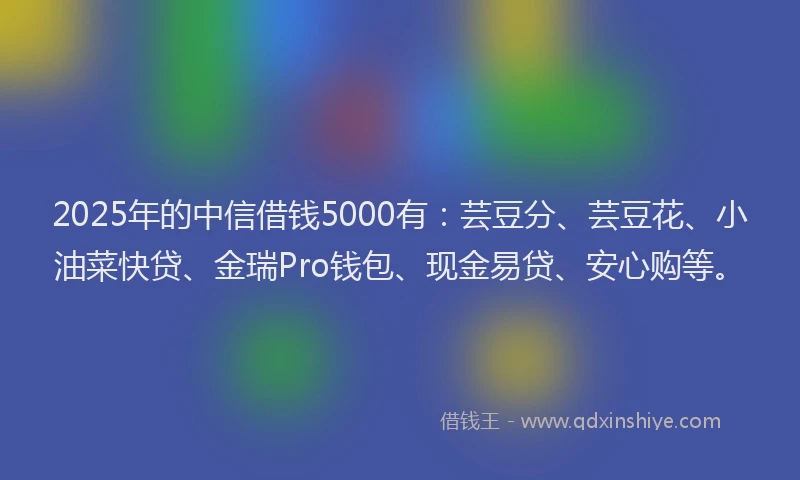 2025年的中信借钱5000有：芸豆分、芸豆花、小油菜快贷、金瑞Pro钱包、现金易贷、安心购等。