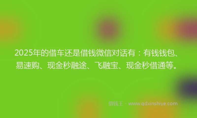 2025年的借车还是借钱微信对话有：有钱钱包、易速购、现金秒融途、飞融宝、现金秒借通等。