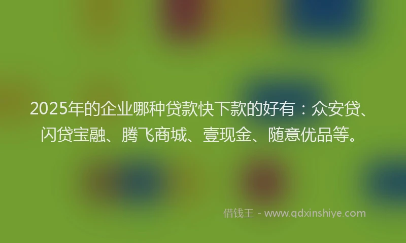 2025年的企业哪种贷款快下款的好有：众安贷、闪贷宝融、腾飞商城、壹现金、随意优品等。