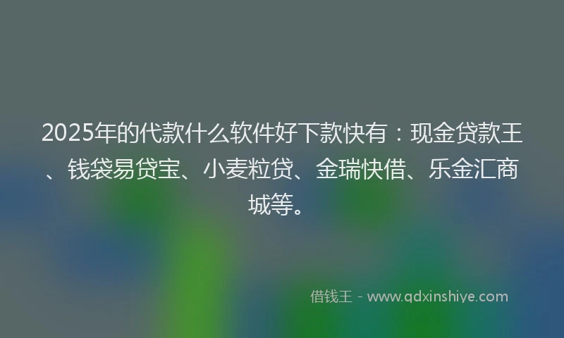 2025年的代款什么软件好下款快有：现金贷款王、钱袋易贷宝、小麦粒贷、金瑞快借、乐金汇商城等。