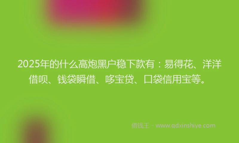 2025年的什么高炮黑户稳下款有：易得花、洋洋借呗、钱袋瞬借、哆宝贷、口袋信用宝等。