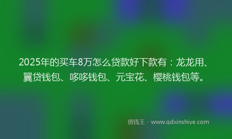 2025年的买车8万怎么贷款好下款有：龙龙用、翼贷钱包、哆哆钱包、元宝花、樱桃钱包等。
