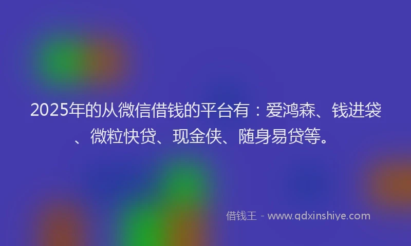 2025年的从微信借钱的平台有：爱鸿森、钱进袋、微粒快贷、现金侠、随身易贷等。