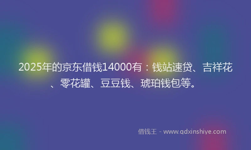 2025年的京东借钱14000有：钱站速贷、吉祥花、零花罐、豆豆钱、琥珀钱包等。