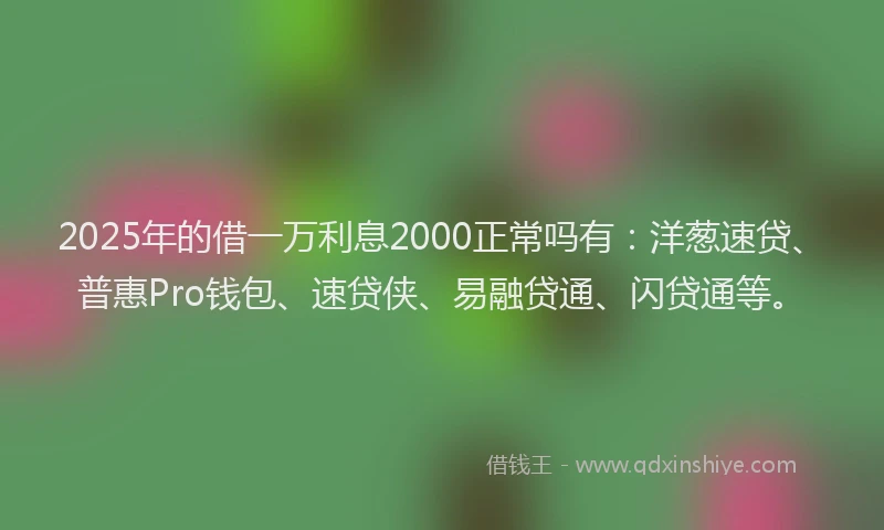 2025年的借一万利息2000正常吗有：洋葱速贷、普惠Pro钱包、速贷侠、易融贷通、闪贷通等。