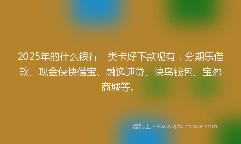 2025年的什么银行一类卡好下款呢有：分期乐借款、现金侠快借宝、融逸速贷、快鸟钱包、宝盈商城等。