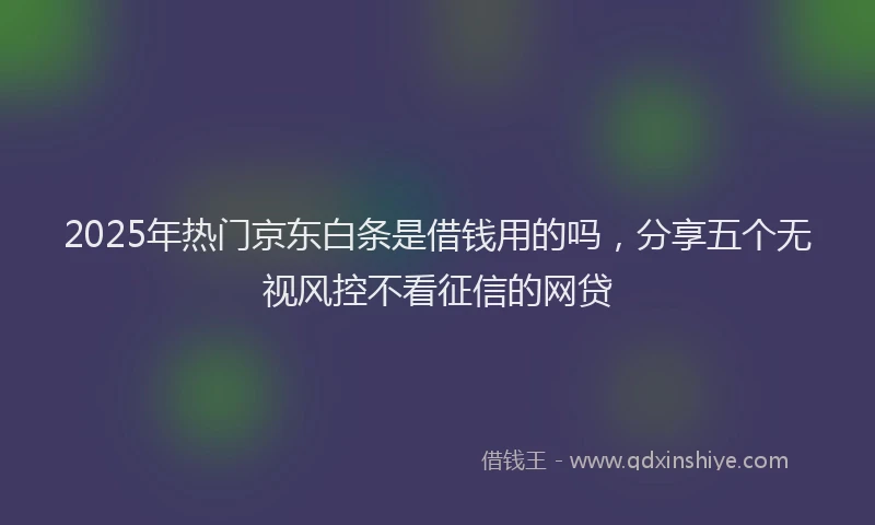 2025年热门京东白条是借钱用的吗，分享五个无视风控不看征信的网贷