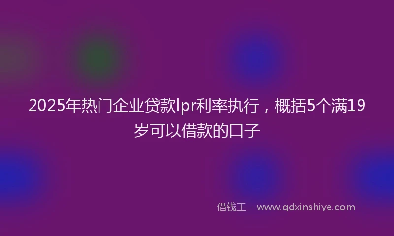 2025年热门企业贷款lpr利率执行，概括5个满19岁可以借款的口子