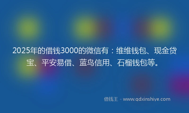 2025年的借钱3000的微信有：维维钱包、现金贷宝、平安易借、蓝鸟信用、石榴钱包等。