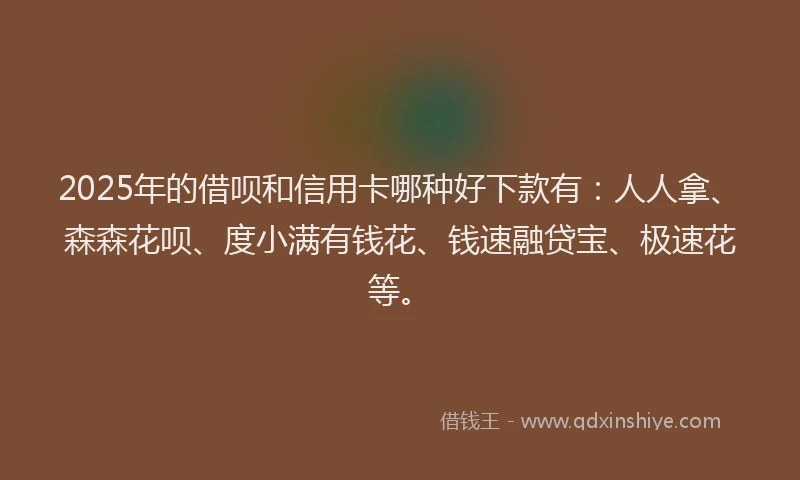 2025年的借呗和信用卡哪种好下款有：人人拿、森森花呗、度小满有钱花、钱速融贷宝、极速花等。