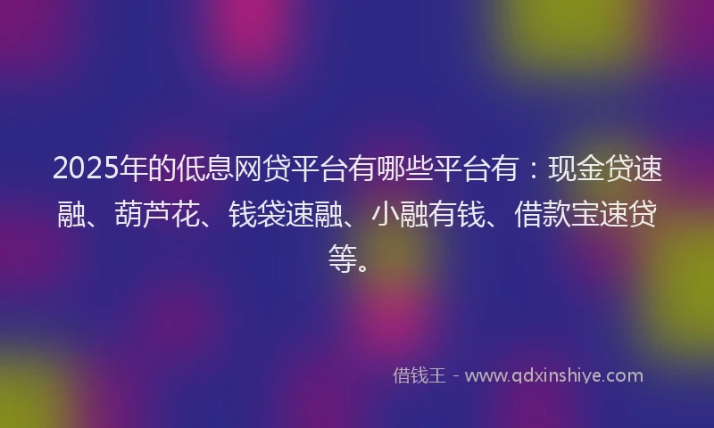2025年的低息网贷平台有哪些平台有：现金贷速融、葫芦花、钱袋速融、小融有钱、借款宝速贷等。