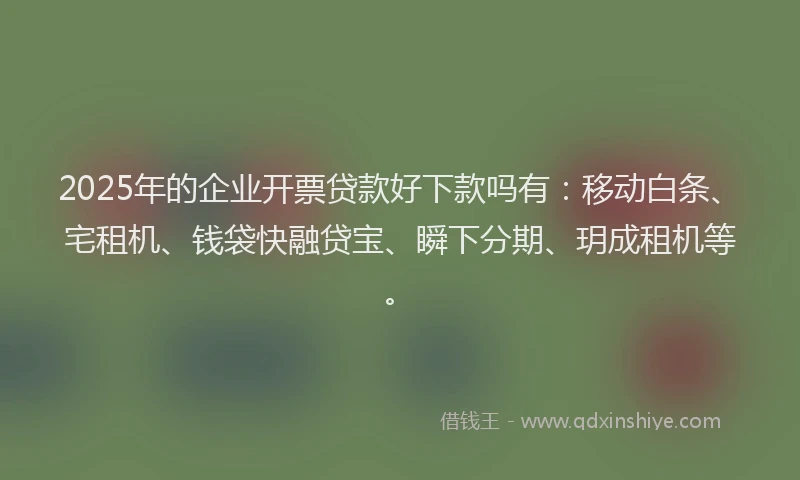 2025年的企业开票贷款好下款吗有：移动白条、宅租机、钱袋快融贷宝、瞬下分期、玥成租机等。