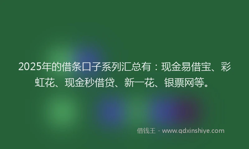 2025年的借条口子系列汇总有：现金易借宝、彩虹花、现金秒借贷、新一花、银票网等。