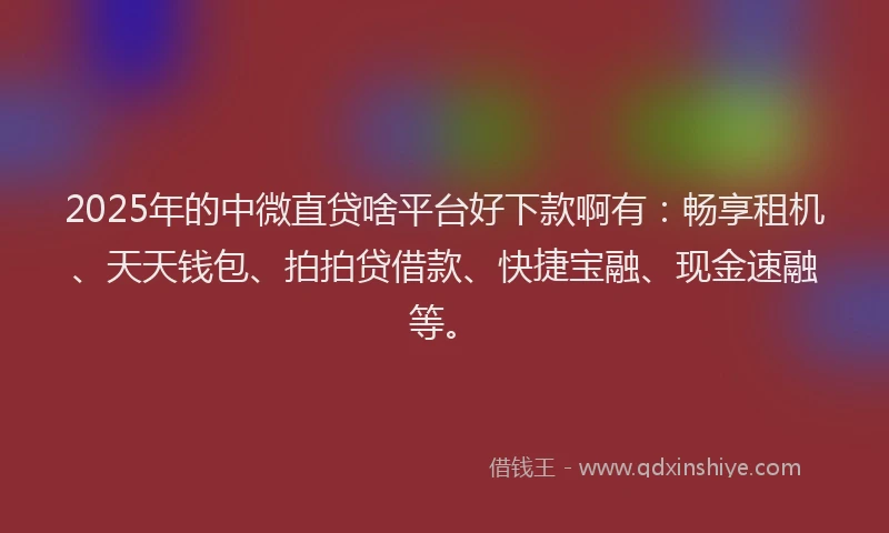 2025年的中微直贷啥平台好下款啊有：畅享租机、天天钱包、拍拍贷借款、快捷宝融、现金速融等。