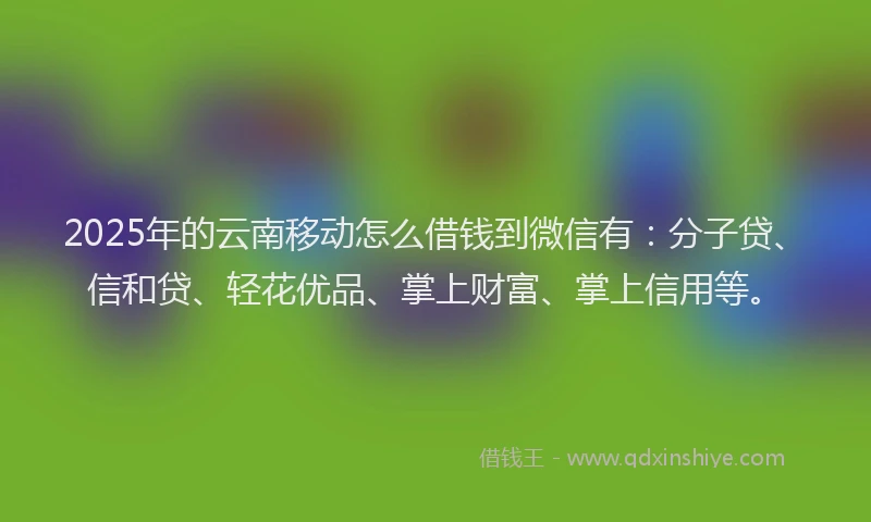 2025年的云南移动怎么借钱到微信有：分子贷、信和贷、轻花优品、掌上财富、掌上信用等。