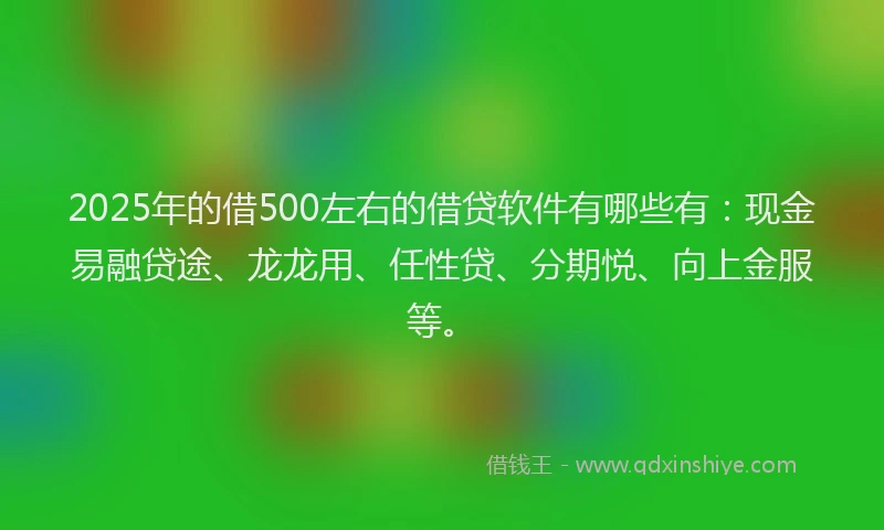 2025年的借500左右的借贷软件有哪些有：现金易融贷途、龙龙用、任性贷、分期悦、向上金服等。