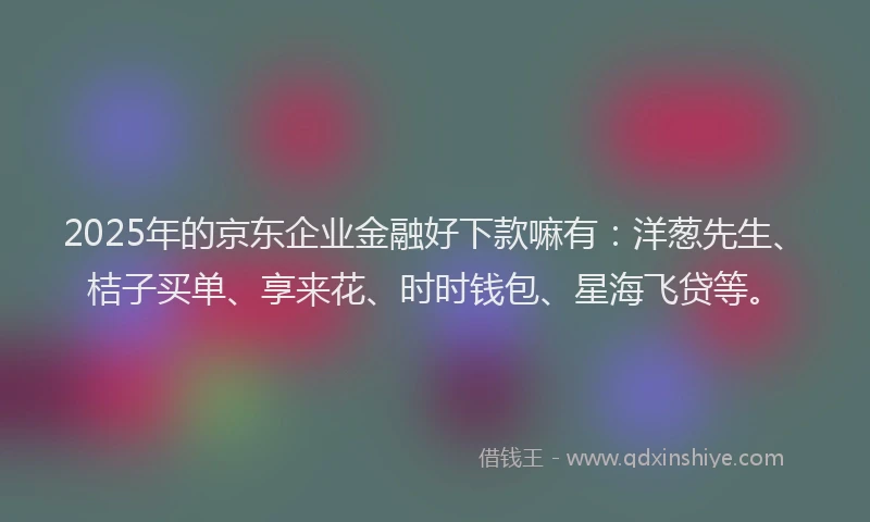 2025年的京东企业金融好下款嘛有：洋葱先生、桔子买单、享来花、时时钱包、星海飞贷等。