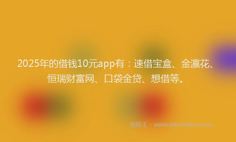 2025年的借钱10元app有：速借宝盒、金瀛花、恒瑞财富网、口袋金贷、想借等。