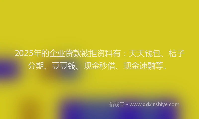 2025年的企业贷款被拒资料有：天天钱包、桔子分期、豆豆钱、现金秒借、现金速融等。