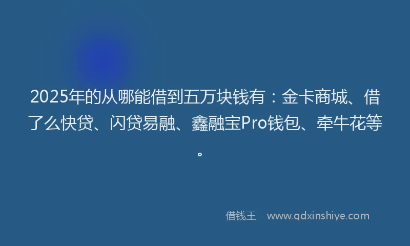 2025年的从哪能借到五万块钱有：金卡商城、借了么快贷、闪贷易融、鑫融宝Pro钱包、牵牛花等。