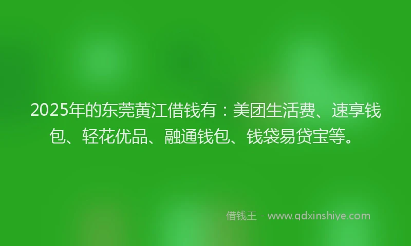 2025年的东莞黄江借钱有：美团生活费、速享钱包、轻花优品、融通钱包、钱袋易贷宝等。