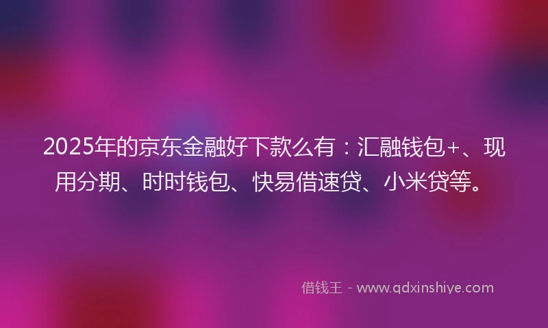 2025年的京东金融好下款么有：汇融钱包+、现用分期、时时钱包、快易借速贷、小米贷等。