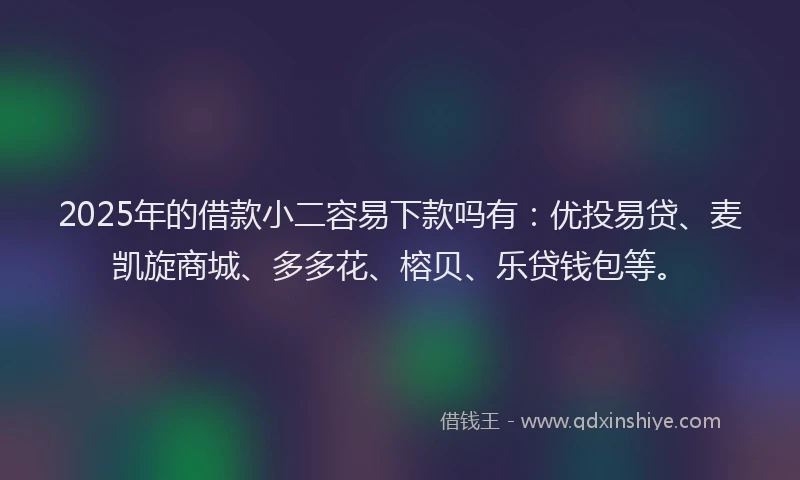 2025年的借款小二容易下款吗有：优投易贷、麦凯旋商城、多多花、榕贝、乐贷钱包等。
