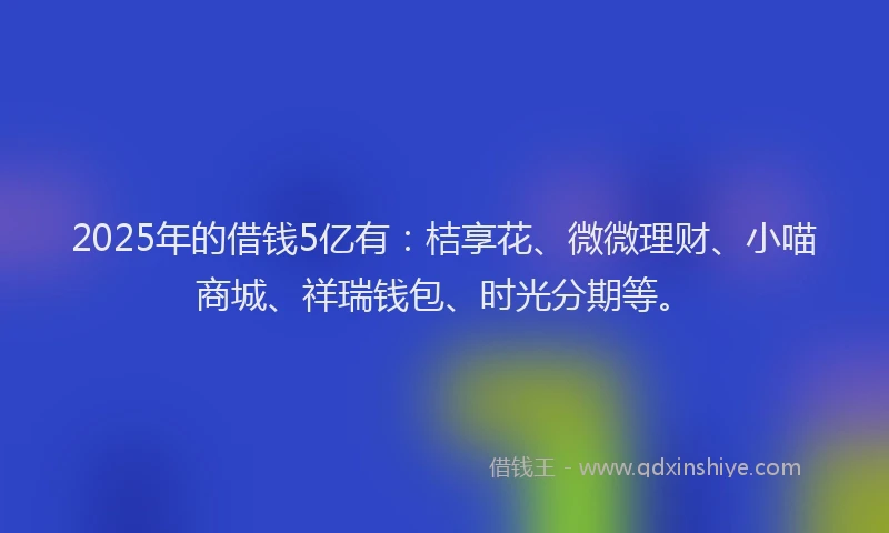 2025年的借钱5亿有：桔享花、微微理财、小喵商城、祥瑞钱包、时光分期等。
