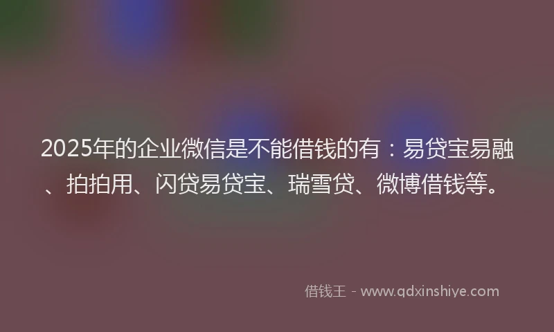 2025年的企业微信是不能借钱的有：易贷宝易融、拍拍用、闪贷易贷宝、瑞雪贷、微博借钱等。
