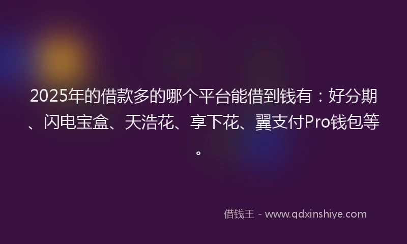2025年的借款多的哪个平台能借到钱有：好分期、闪电宝盒、天浩花、享下花、翼支付Pro钱包等。