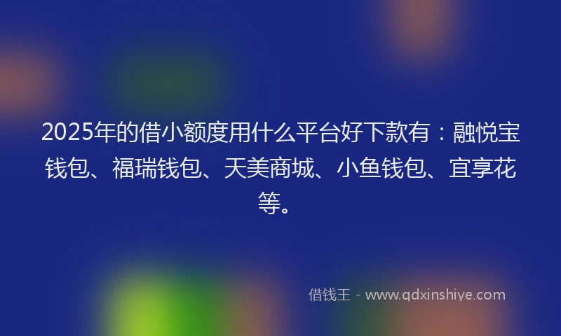 2025年的借小额度用什么平台好下款有：融悦宝钱包、福瑞钱包、天美商城、小鱼钱包、宜享花等。