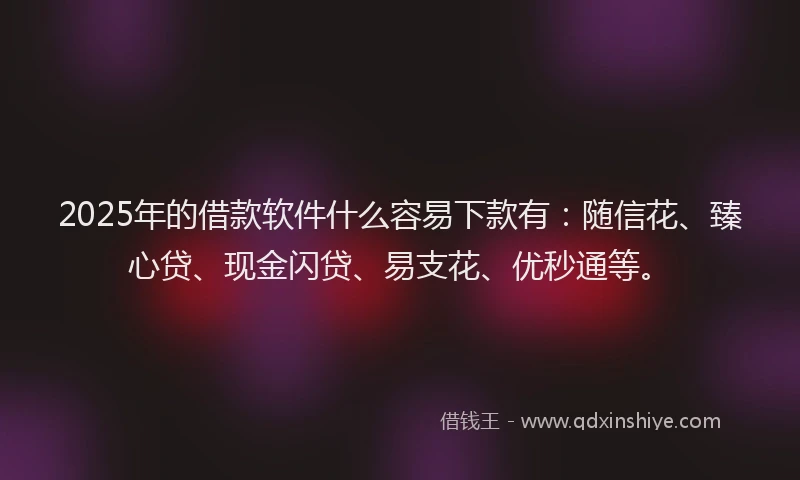 2025年的借款软件什么容易下款有：随信花、臻心贷、现金闪贷、易支花、优秒通等。