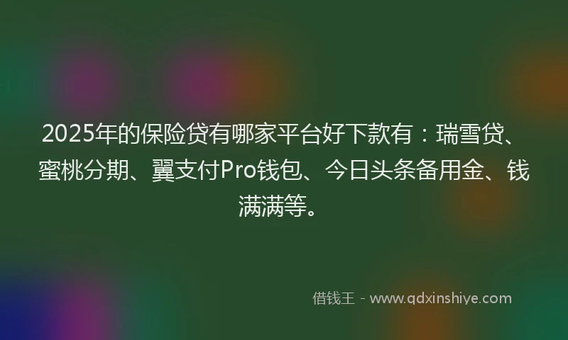 2025年的保险贷有哪家平台好下款有：瑞雪贷、蜜桃分期、翼支付Pro钱包、今日头条备用金、钱满满等。