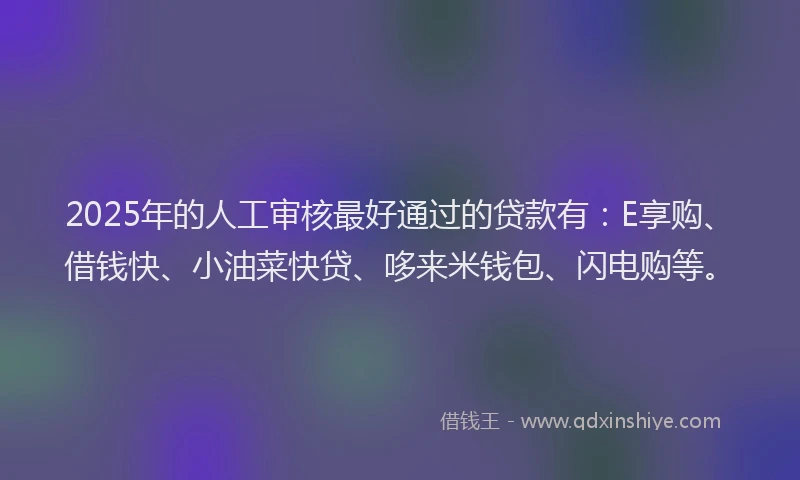 2025年的人工审核最好通过的贷款有：E享购、借钱快、小油菜快贷、哆来米钱包、闪电购等。
