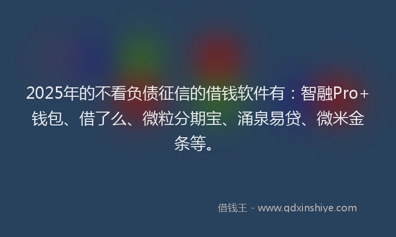 2025年的不看负债征信的借钱软件有：智融Pro+钱包、借了么、微粒分期宝、涌泉易贷、微米金条等。