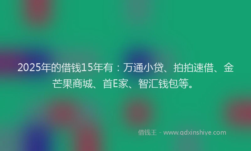 2025年的借钱15年有：万通小贷、拍拍速借、金芒果商城、首E家、智汇钱包等。