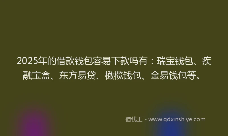 2025年的借款钱包容易下款吗有：瑞宝钱包、疾融宝盒、东方易贷、橄榄钱包、金易钱包等。